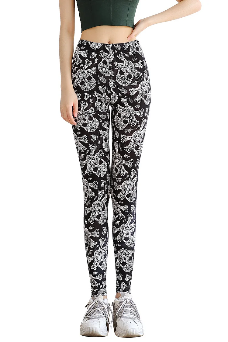 Womens Leggings Punk Style Skull Pattern Slim Fit High Elasticity Leggings
