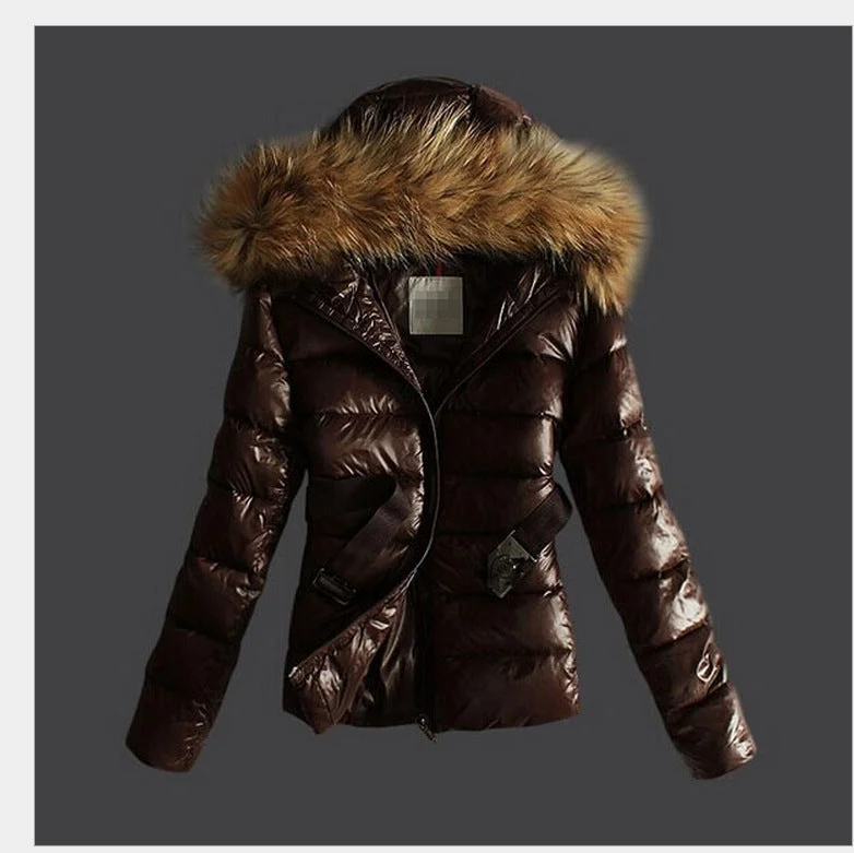 Brownm Raccoon Big Fur Collar Fashion Slim Coats