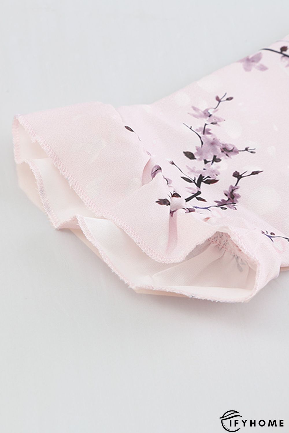 Pink Floral Print Ruffle Hemline Wrap Mini Dress | IFYHOME