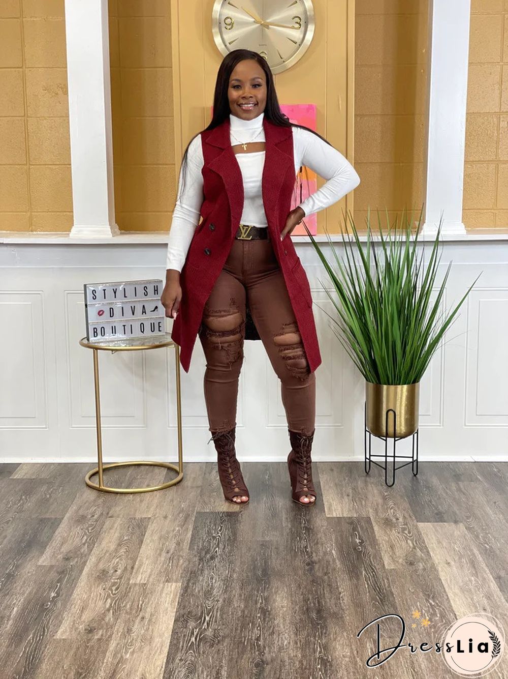 Solid Color Sleeveless knit Sweater Vest Cardigan