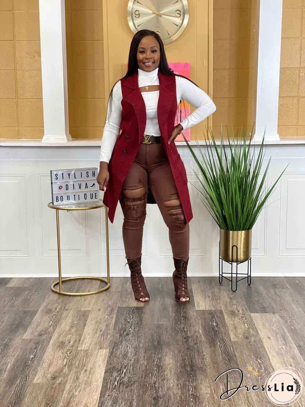 Solid Color Sleeveless knit Sweater Vest Cardigan