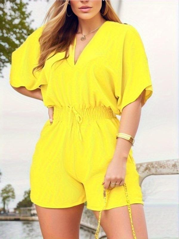 🔥 Summer Best-Seller 🔥 Women's Solid-Color V-Neck Jumpsuit &mdash; Drawstring Waist & Ruched Design