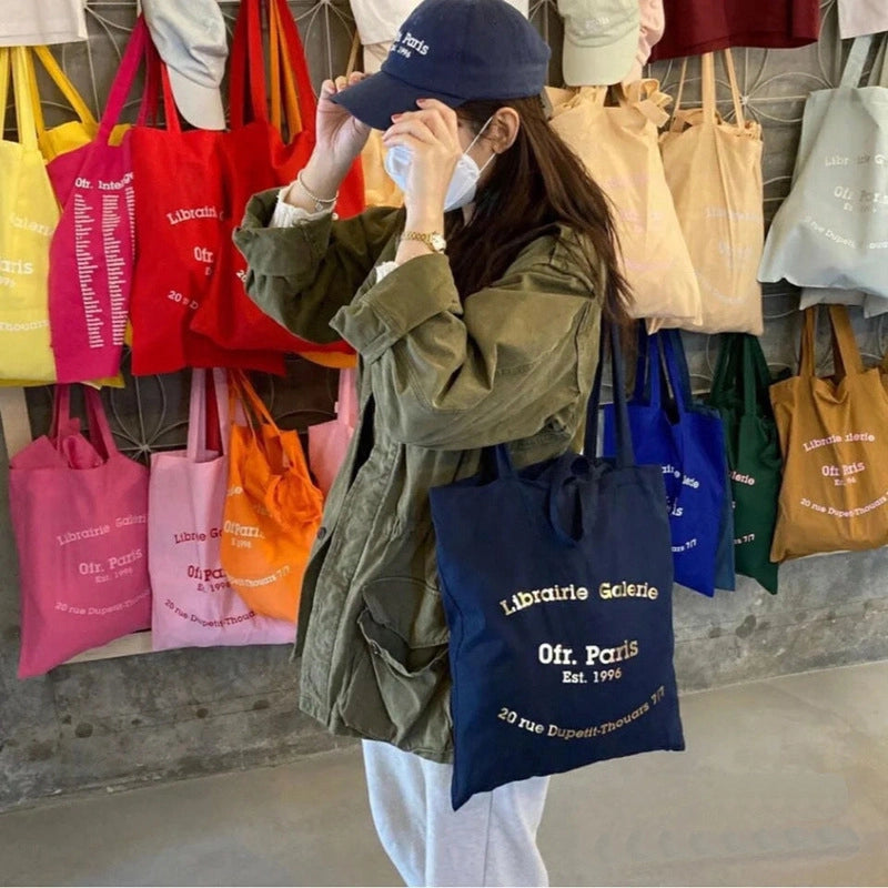 Unisex Medium Cotton Letter Preppy Style Square Open Square Bag