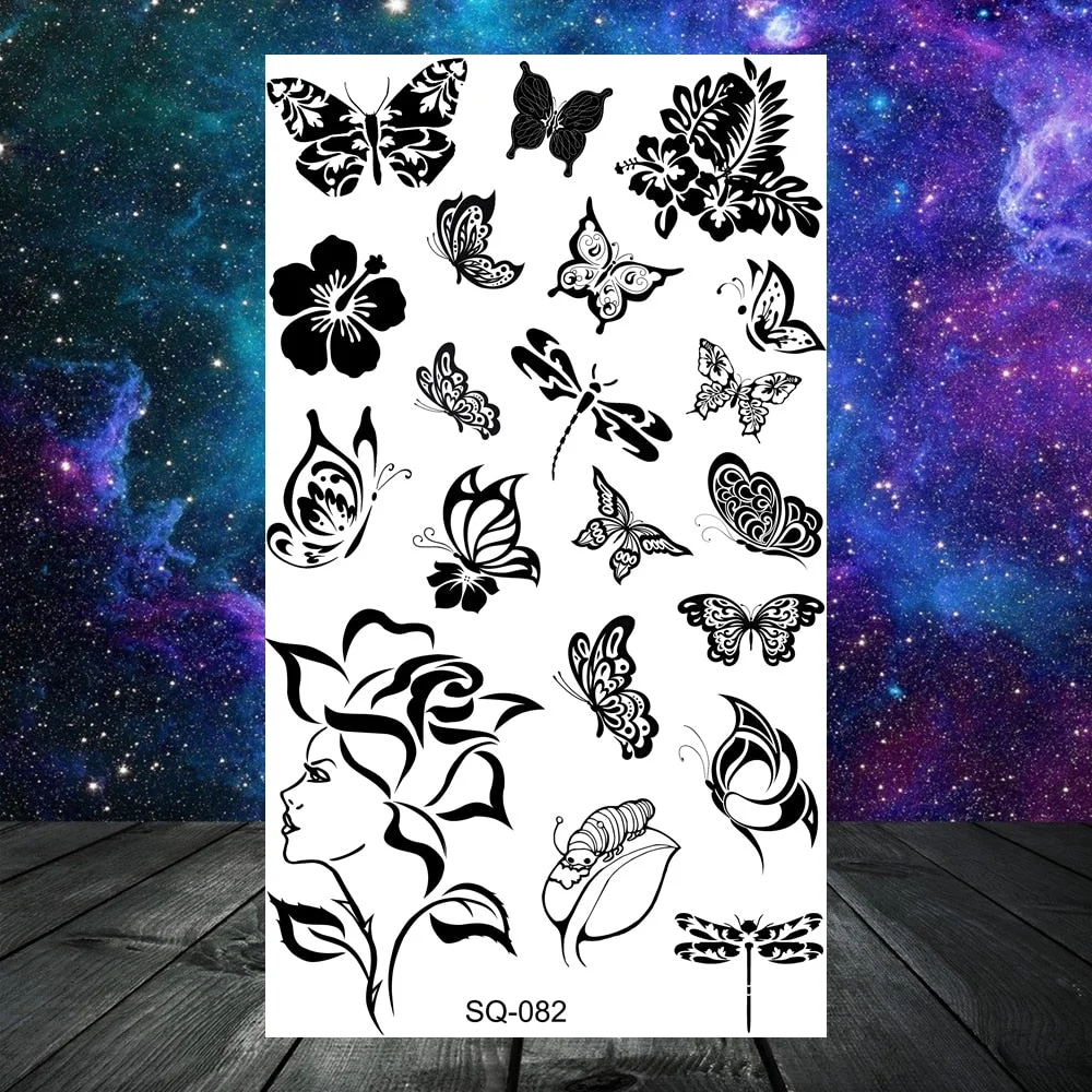 Astronaut Stars Moon Sun Temporary Tattoos For Women Kids Girl Butterfly Feather Letters Fake Tattoo Neck Arm Hands Small Tatoos