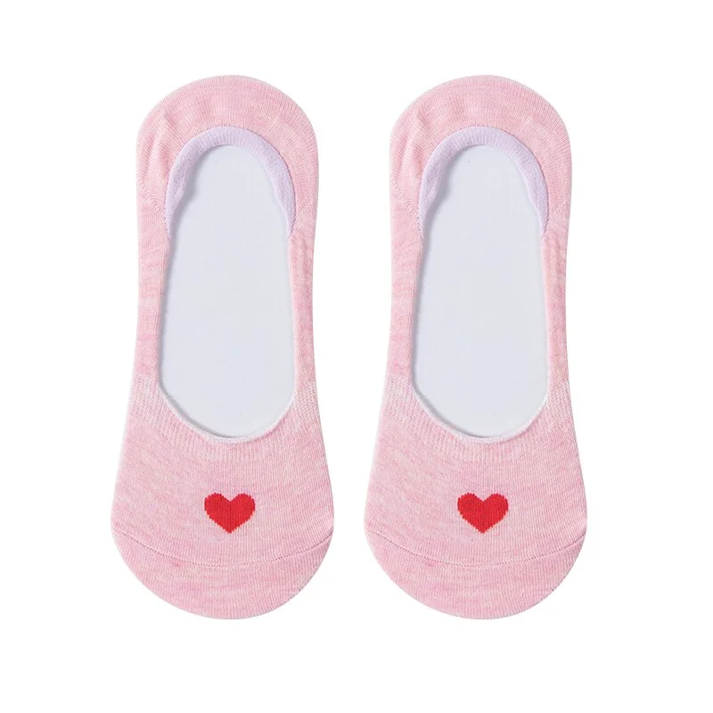 1 Pair Ankle Socks Women Cotton No Show Non-slip Short Boat Invisible Soft Heart Autumn Kawaii Indoor Sock Slippers