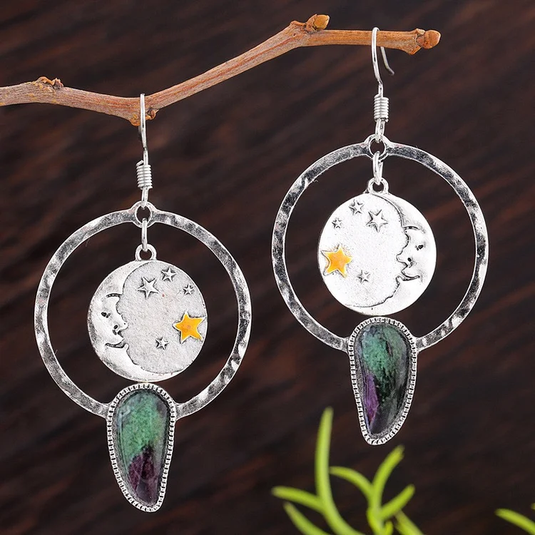 Vintage Geometric Hollow Large Circle Moon Star Earrings