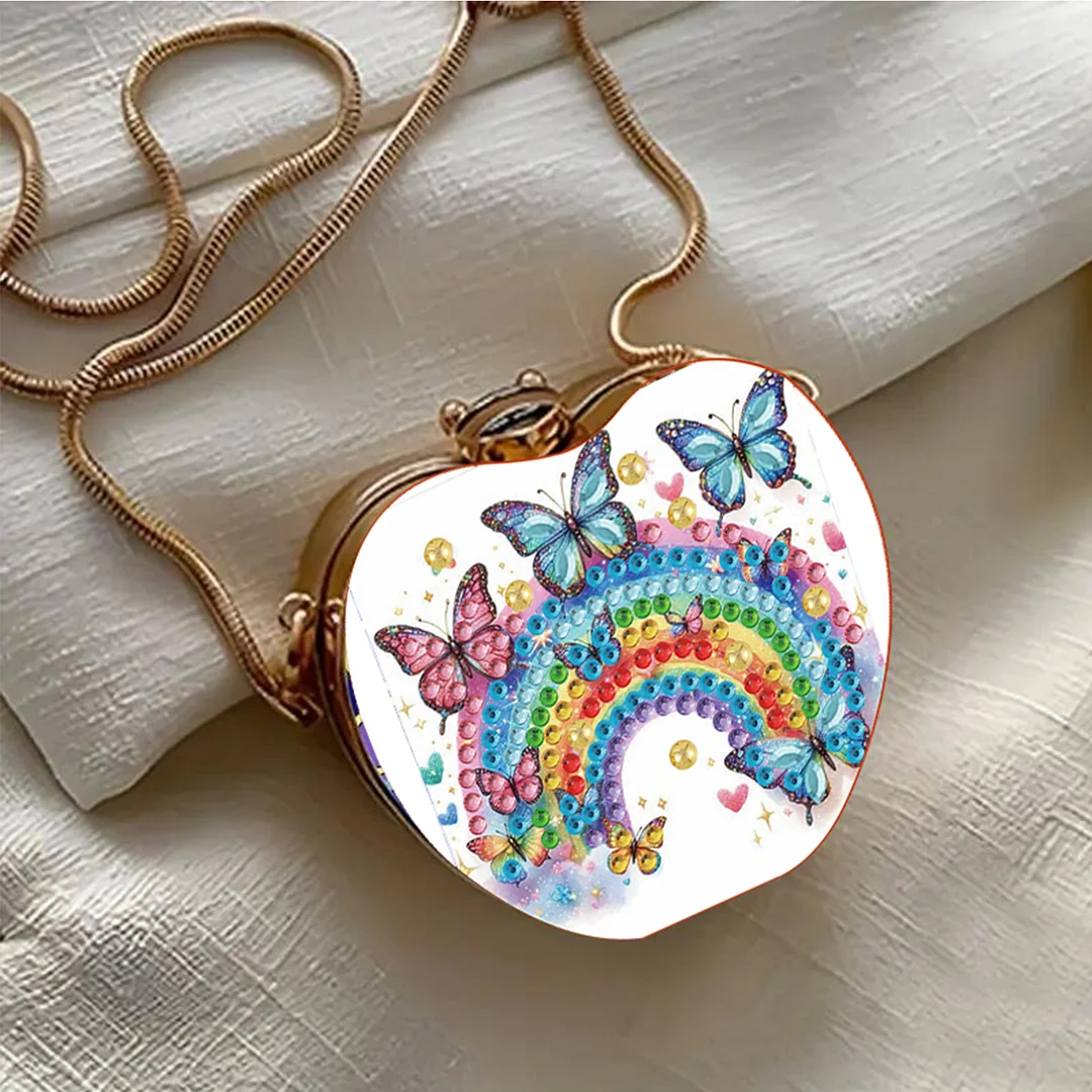 Rainbow DIY Acrylic Love Art Diamond Painting Coin Purse with Chain for Women