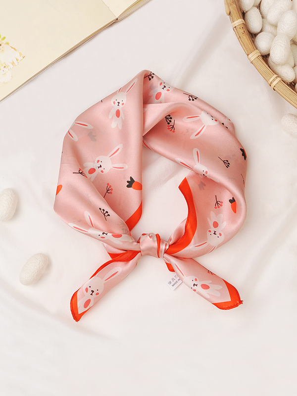 Silk Scarf For Kid Carrot Rabbit Pattern REAL SILK LIFE