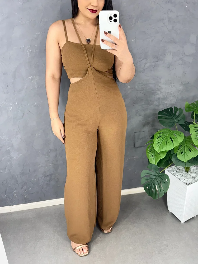 Solid Color Suspenders Various Straps Wide Leg Pants Suit