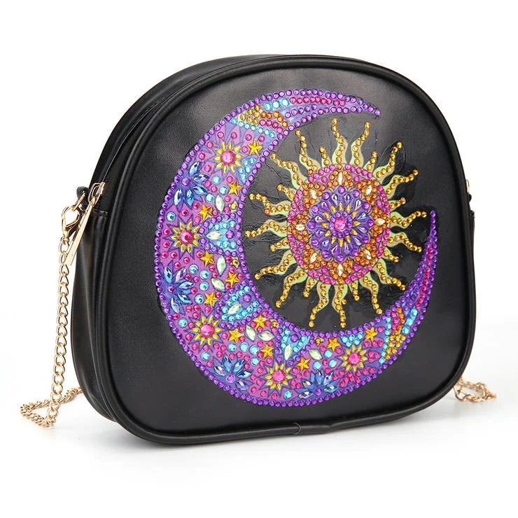 DIY Sun Moon Special Shaped Crystal Rhinestones Diamond Painting Leather Chain Crossbody Bag