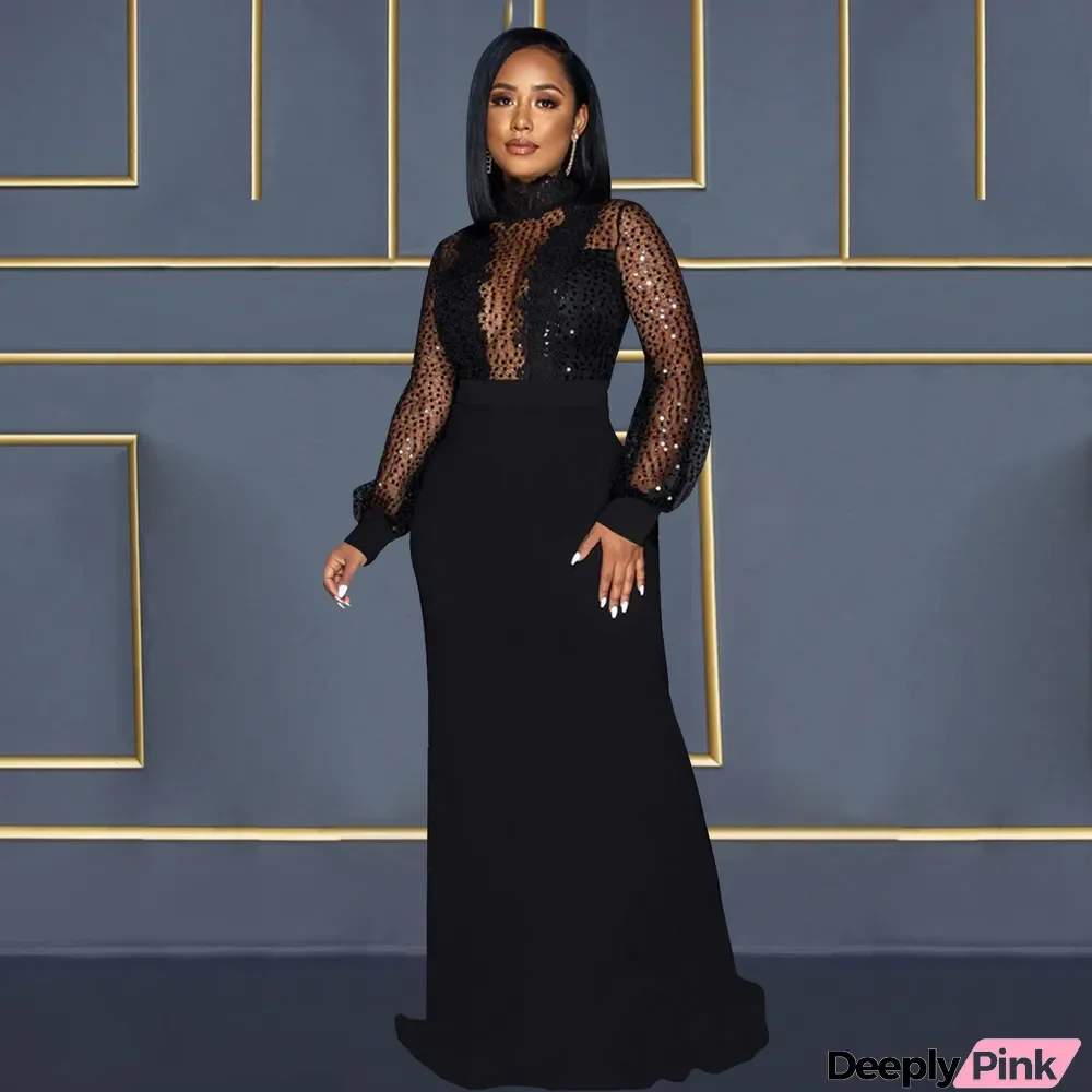 Plus Size Sexy Mesh Sequin Lace Bandage Maxi Dresses
