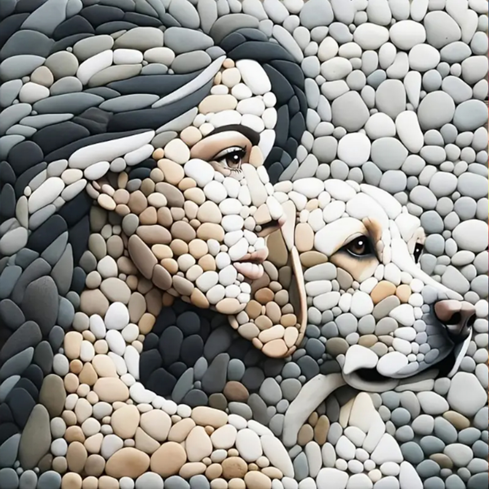 Stone Art Woman And Puppy 30*30cm(canvas) full round drill diamond painting