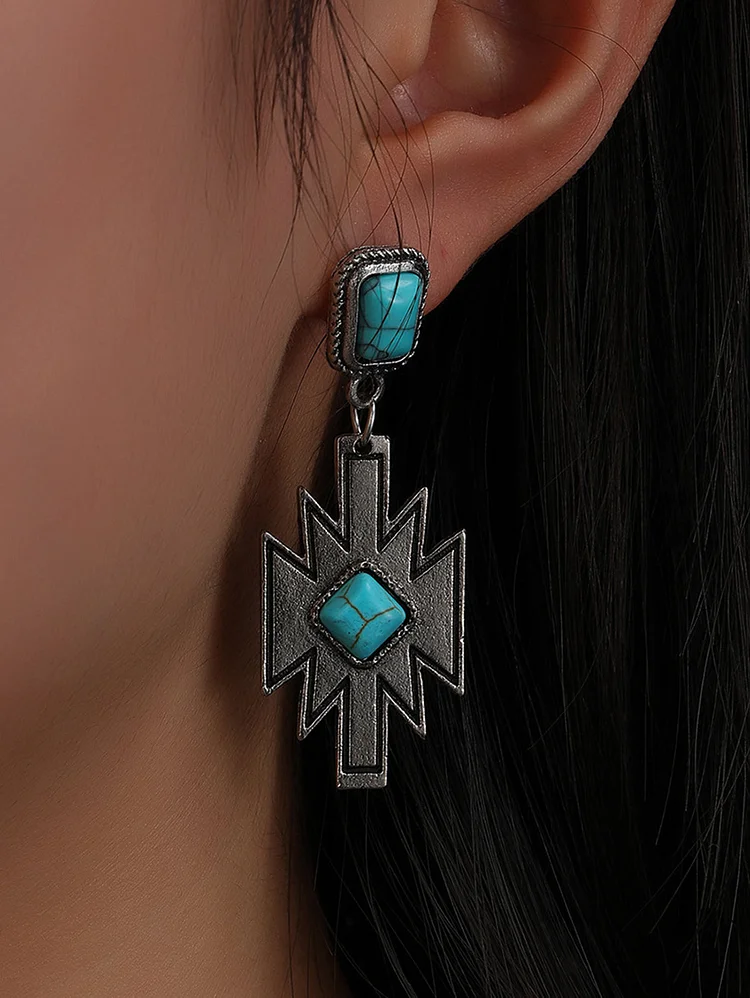 Ethnic Inlaid Rhombus Turquoise Stud Earrings