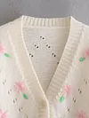 Stylish Buttoned V-Neck Crochetgo Hollow Simple Sweater
