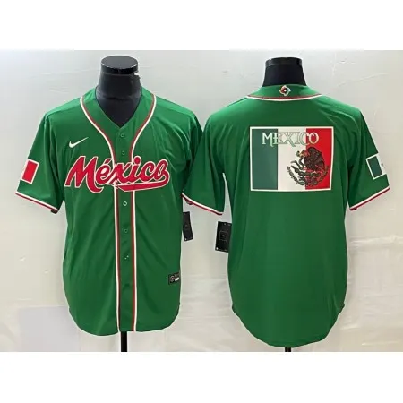 Men's Mexico Baseball Green 2023 World Baseball Classic Team Big Logo Stitched Jersey 9W4Z