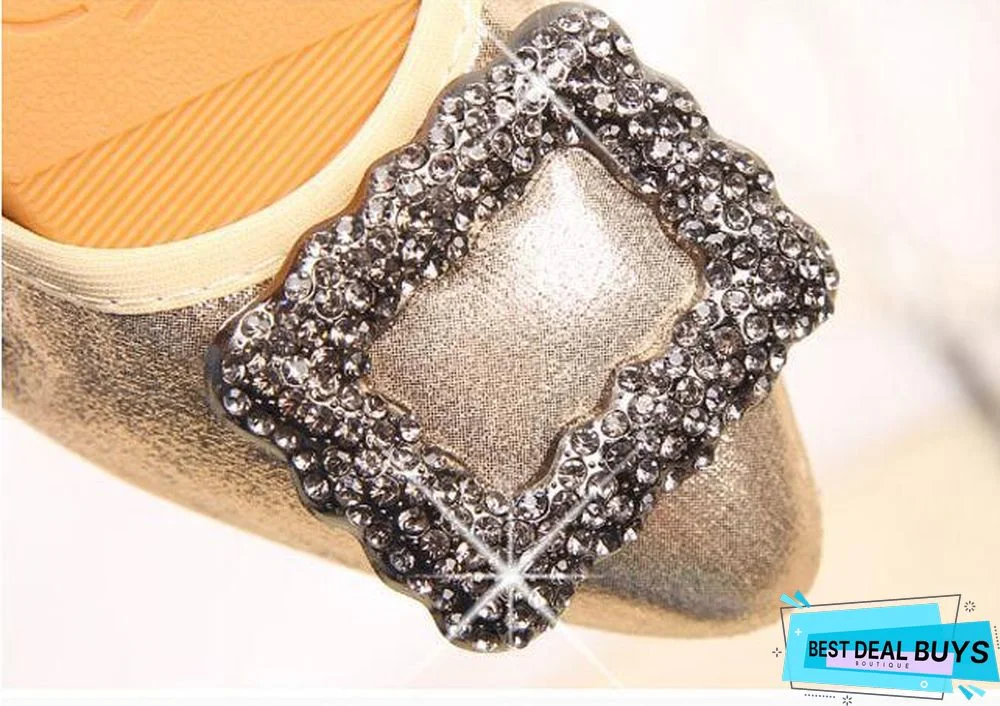 Crystal Ballet Flat Shoes Rhinestone Women Butterfly Pointed Toe Golden Shoes Flats