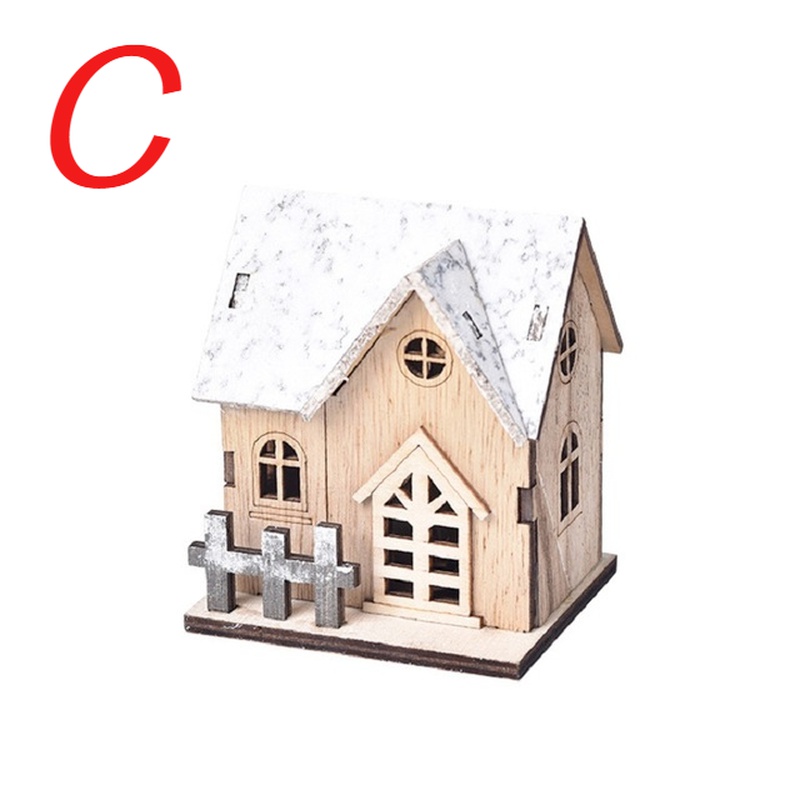 Tegooe LED Luminous Wooden Christmas Cabin - Miniature Holiday Decoration