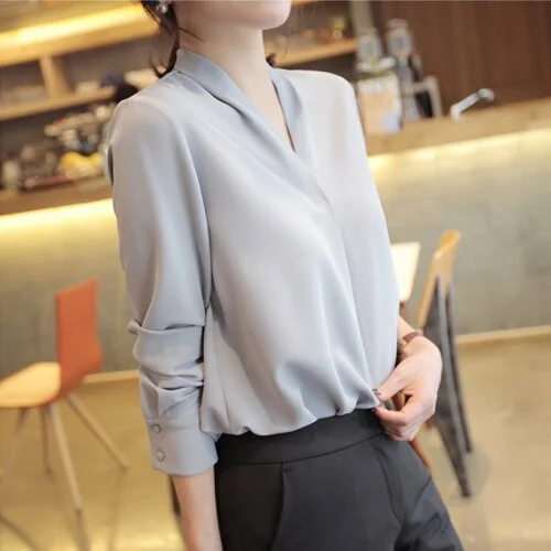 Budgetg Long Sleeve Women Shirts Solid White Chiffon Office Blouse Women Clothes Womens Tops and Blouses Blusas Mujer De Moda 8212 50