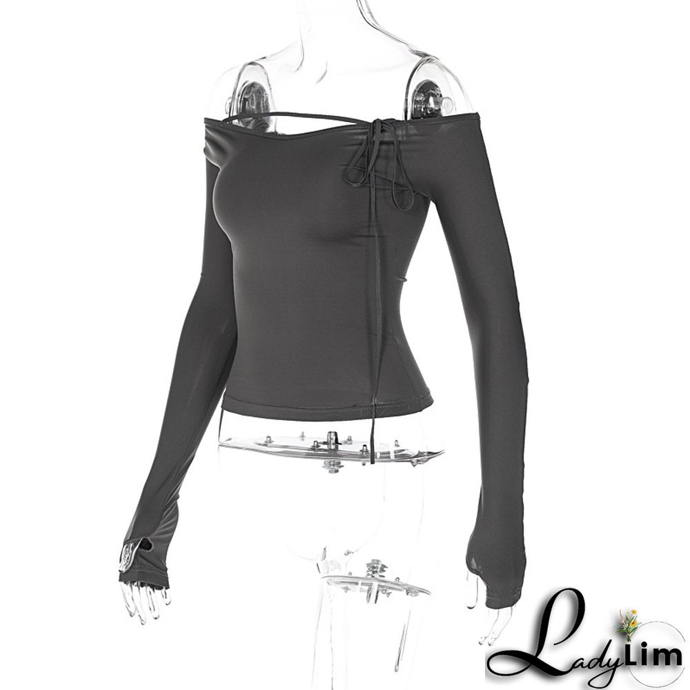 Spring Ladies Off Shoulder Fashion Street Slim Fit Basic Shirt T-Shirt Tops