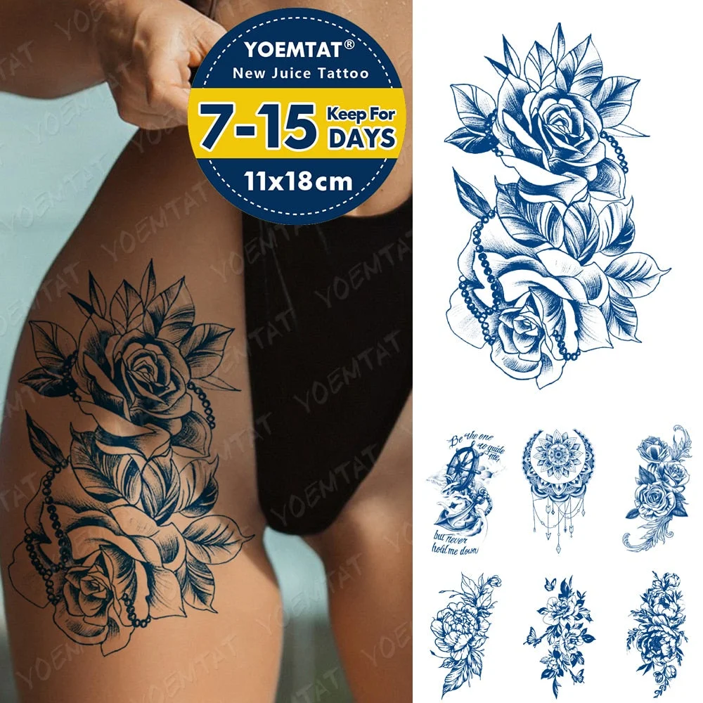 Juice Ink Tattoos Body Art Lasting Waterproof Temporary Tattoo Sticker Rose Flower Pearl Tatoo Arm Fake Butterfly Peony Tatto