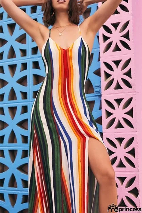Colorful Stripe Slip Maxi Dress