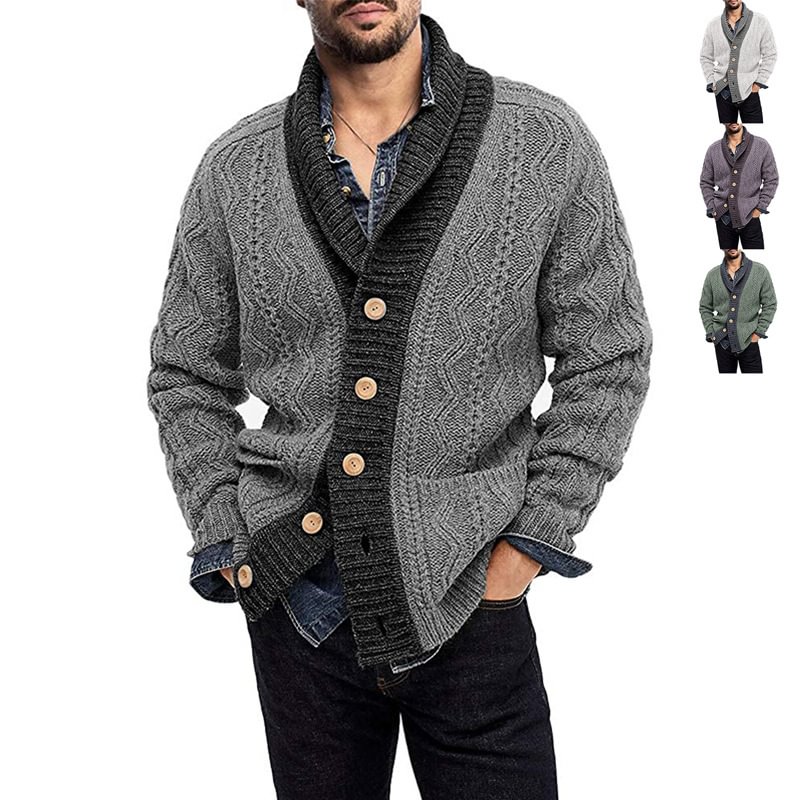 Men's cardigan color matching knit