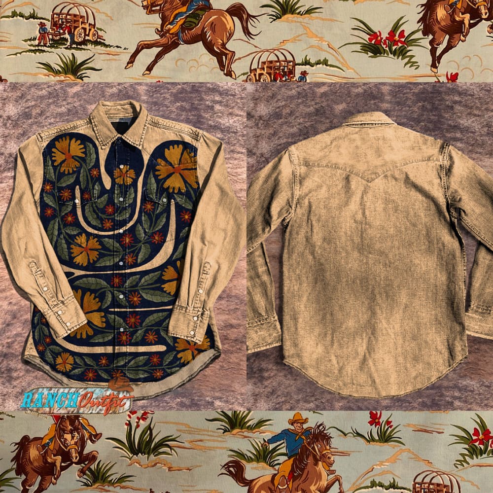 Flower Snake Vintage Stripe Print Casual Shirt Multicolor / S