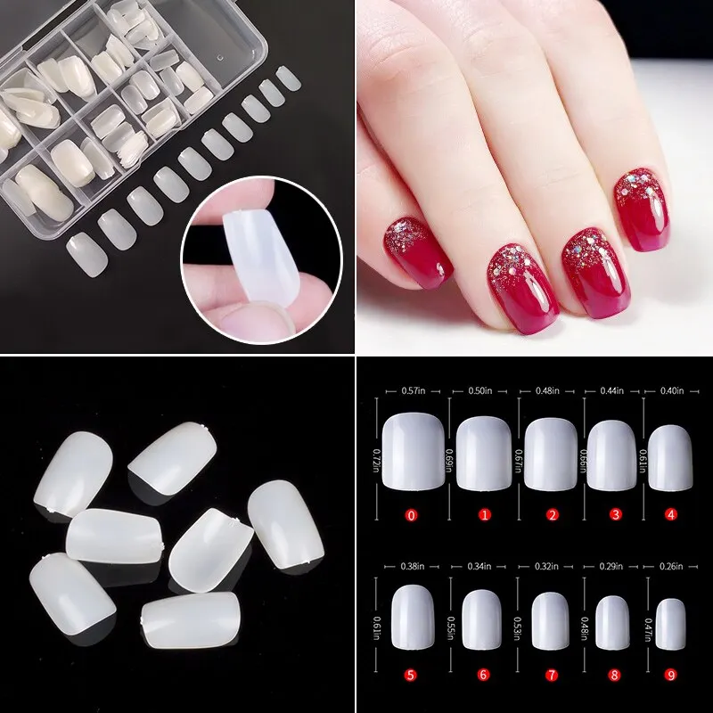 100Pcs/box Nail Tips Short Full Cover Coffin Ballerina False Nails Ballet Shape Acrylic Fake Nails Press On Nails Salon Tools-Nail Inspo
