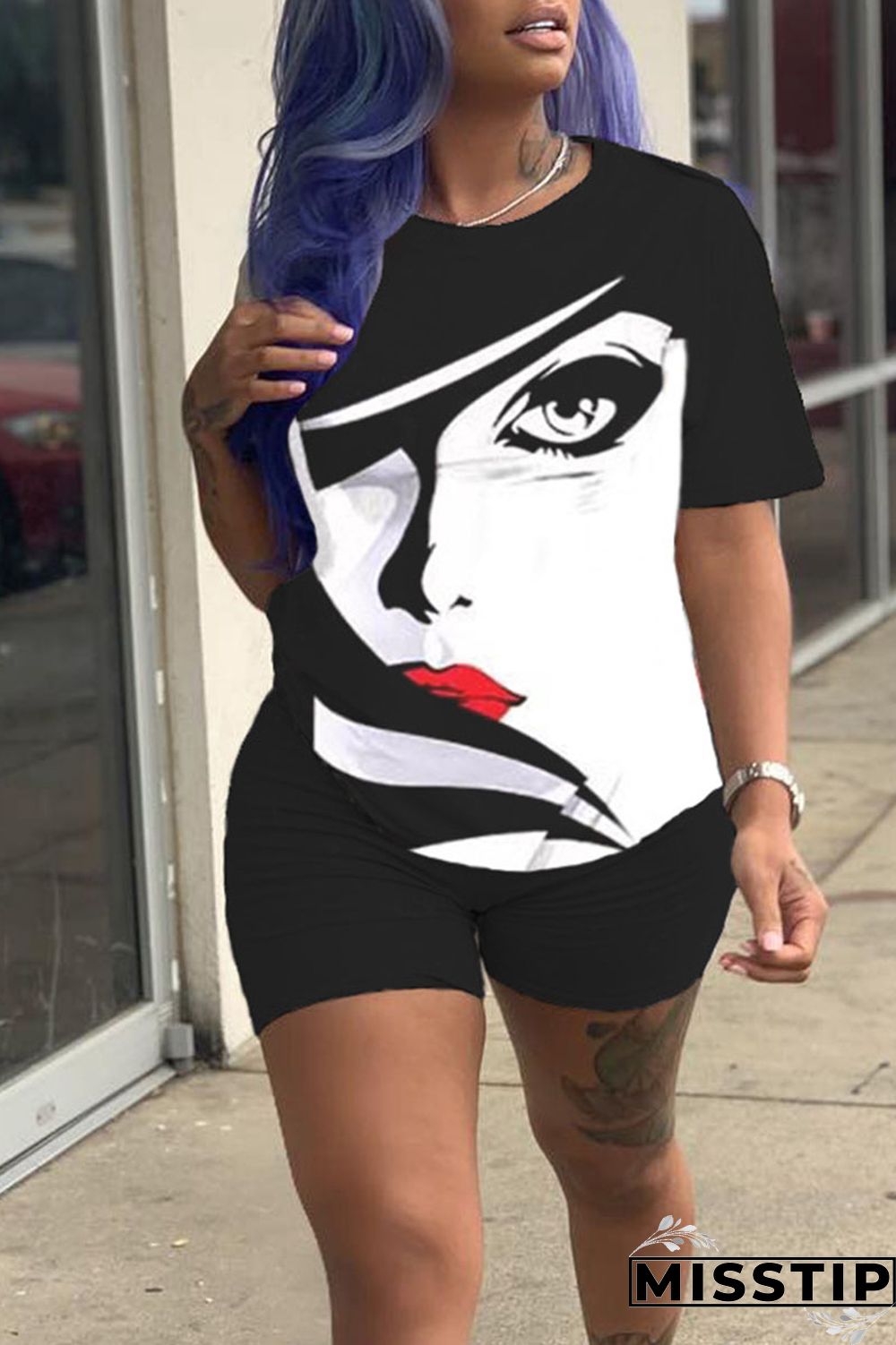 Apricot Casual Print Patchwork O Neck Short Sleeve Two Pieces