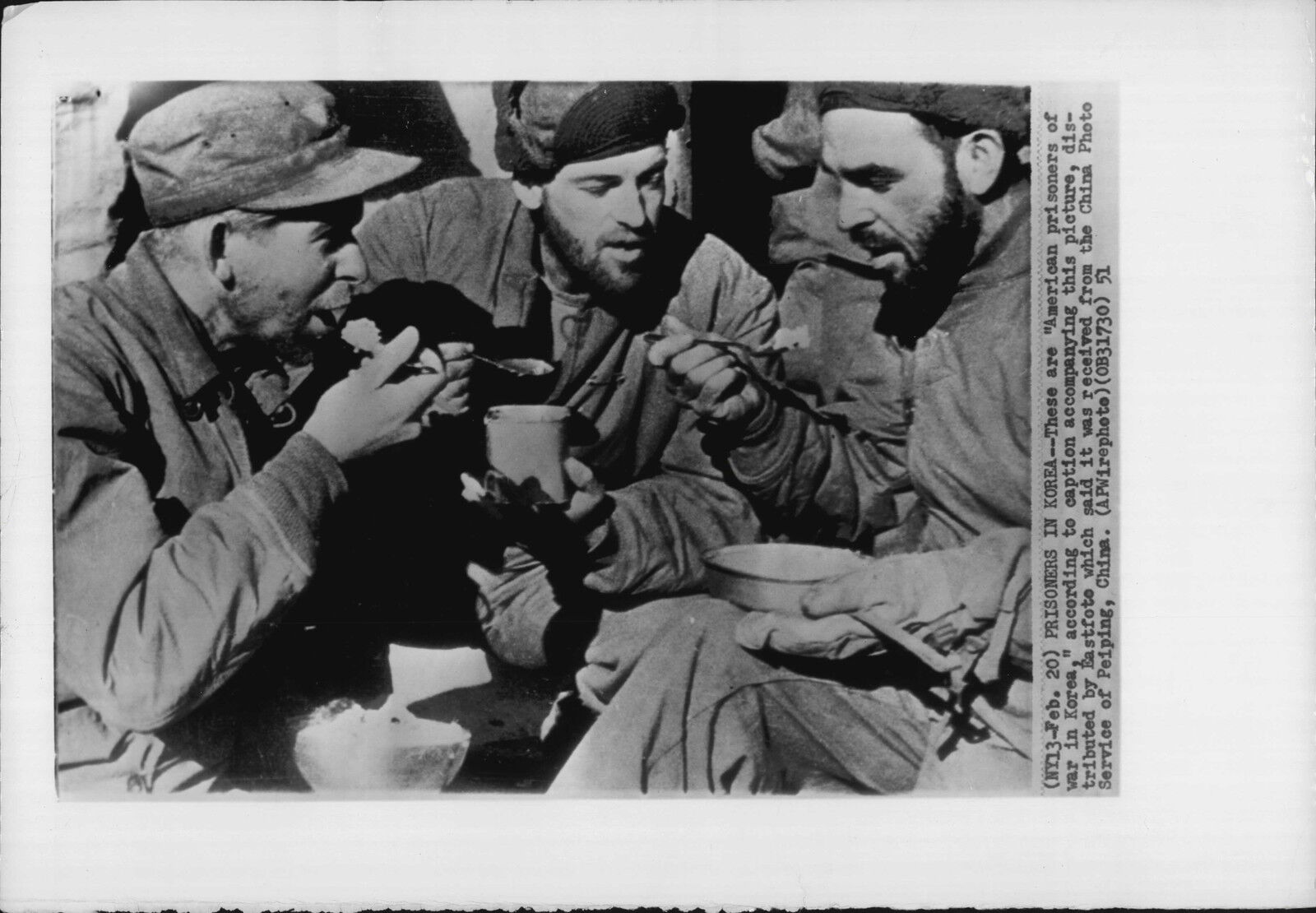 American Prisoners Eating A Captives Lunch 1951 Eastfoto Korea War Press Photo Poster painting