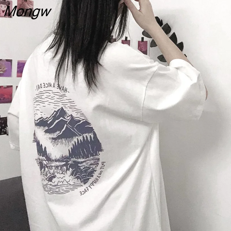 Mongw Women Short Sleeve T-shirts Design Letter Print Loose Streetwear Japanese Style Harajuku Students All-match Ulzzang Chic Top Ins