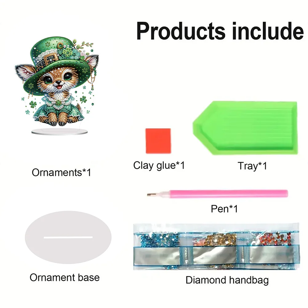DIY Acrylic St. Patricks Day Deer Special Shape Diamond Painting Tabletop Ornament Creative Home Decor & Gift Idea for Adults - Relaxing Craft Activity