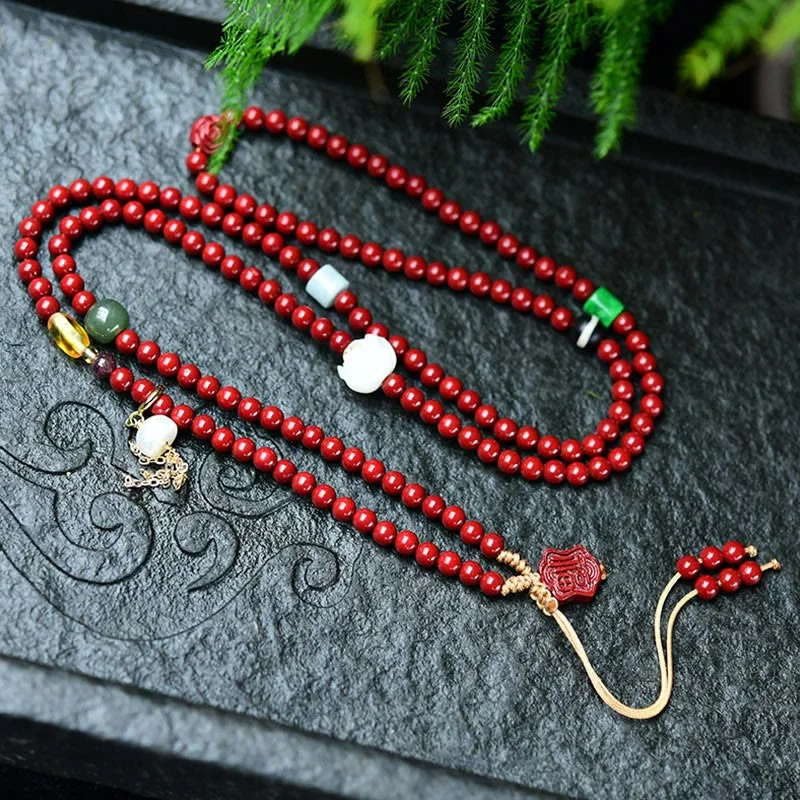 Tibetan Cinnabar Lotus Quadruple Wrap Blessing Bracelet Mala