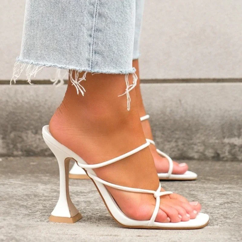 Qengg Women Sandals Ladies Shoes Towel Ankle Strap Square Toe Lace-up Elegant Female Sandal Woman High Heels Party Shoes 2022