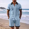 Men's Casual Color-Block Textured Short-Sleeve & Shorts Beach Set by Inlyline