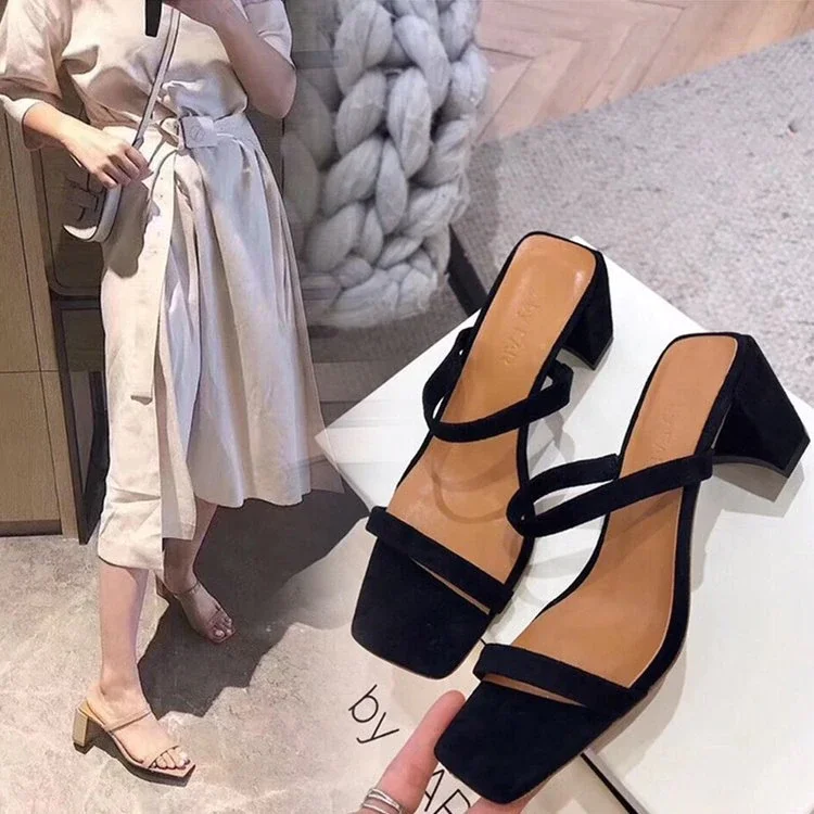 Qengg Slippers Med Heels Party Mules Shoes Ladies 2020 New Women Slides Fashion Shoes Female Concise PU Shoes Ladies Slippers