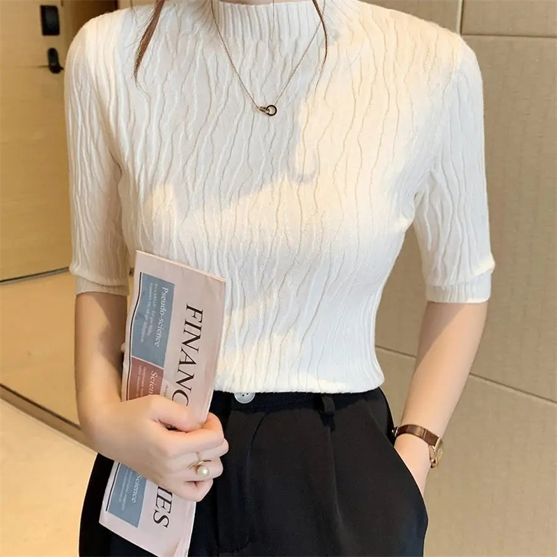 Possibilitat costume ideas women Spring Summer Korean Fashion Solid Sweater Women Short Sleeve Tops 2025 Pull Femme Casual Slim Female Pullover Knitted Clothes