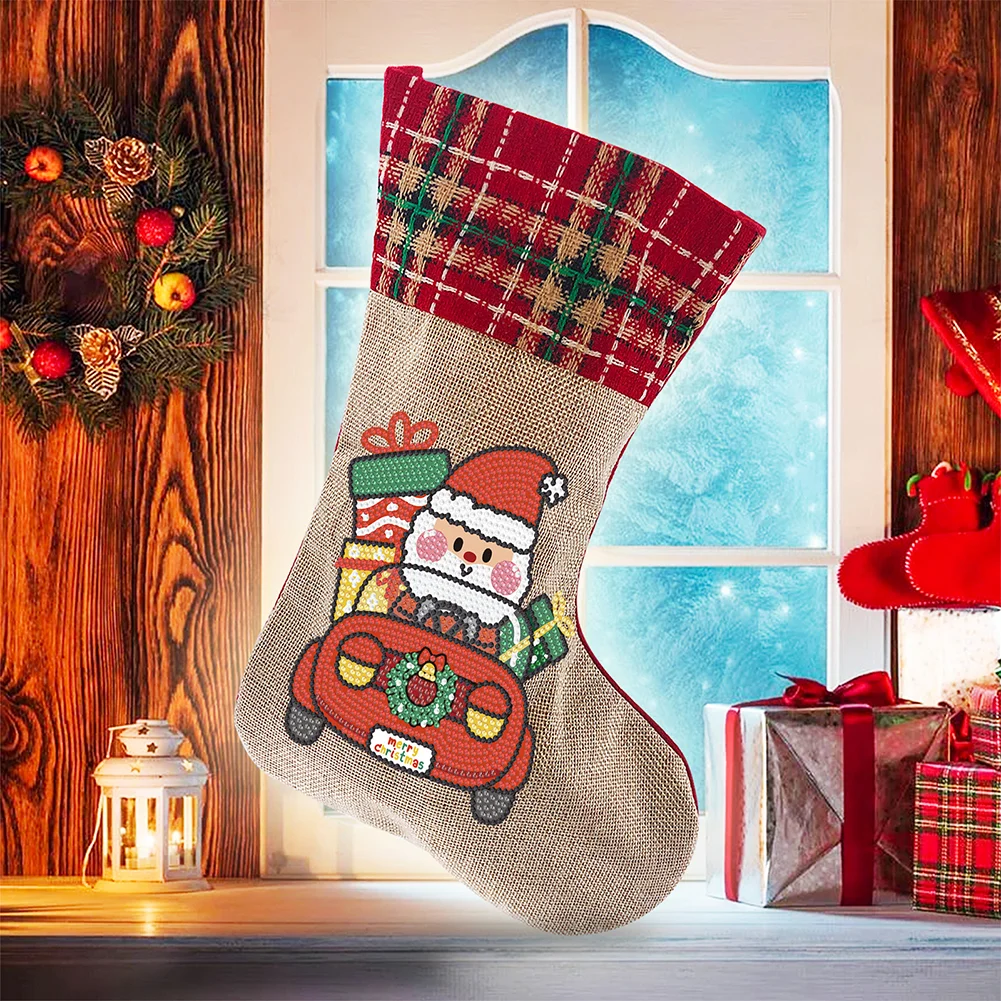 DIY Santa Christmas Socks Decor DIY Diamond Art Kits for Family Party Decoration(20*35cm)