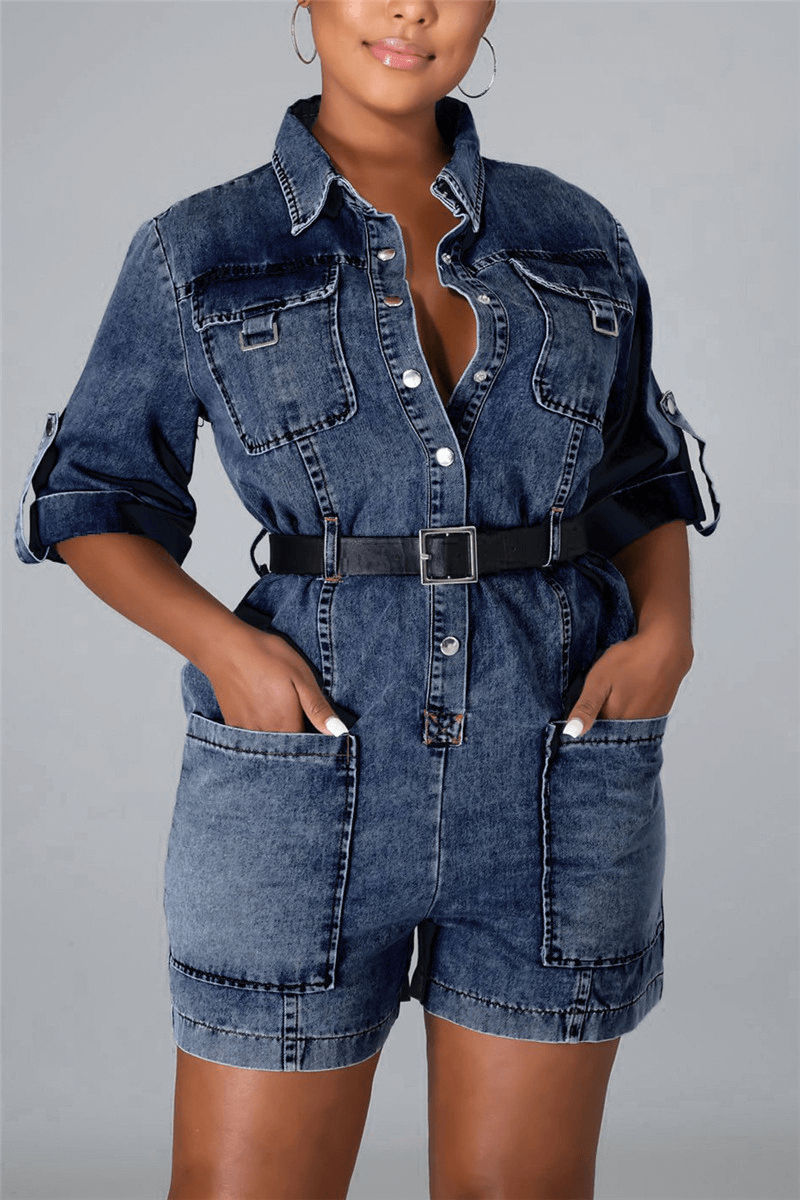 Fashion Casual Denim Romper (Without Belt)