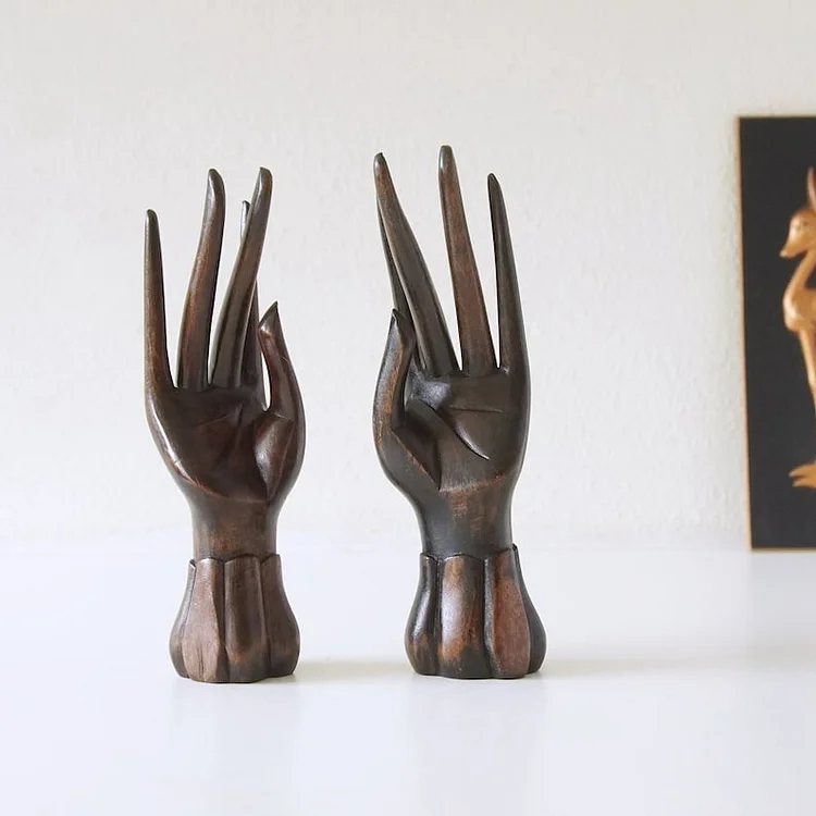 ✋Ring Holder-Pair of Mid Century Wooden Hand figurines