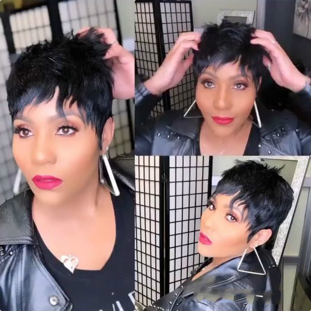 🔥Hot| Glueless Short Pixie Cut Natural Lace Wig Bazilian Virgin Hair With Bangs US Mall Lifes
