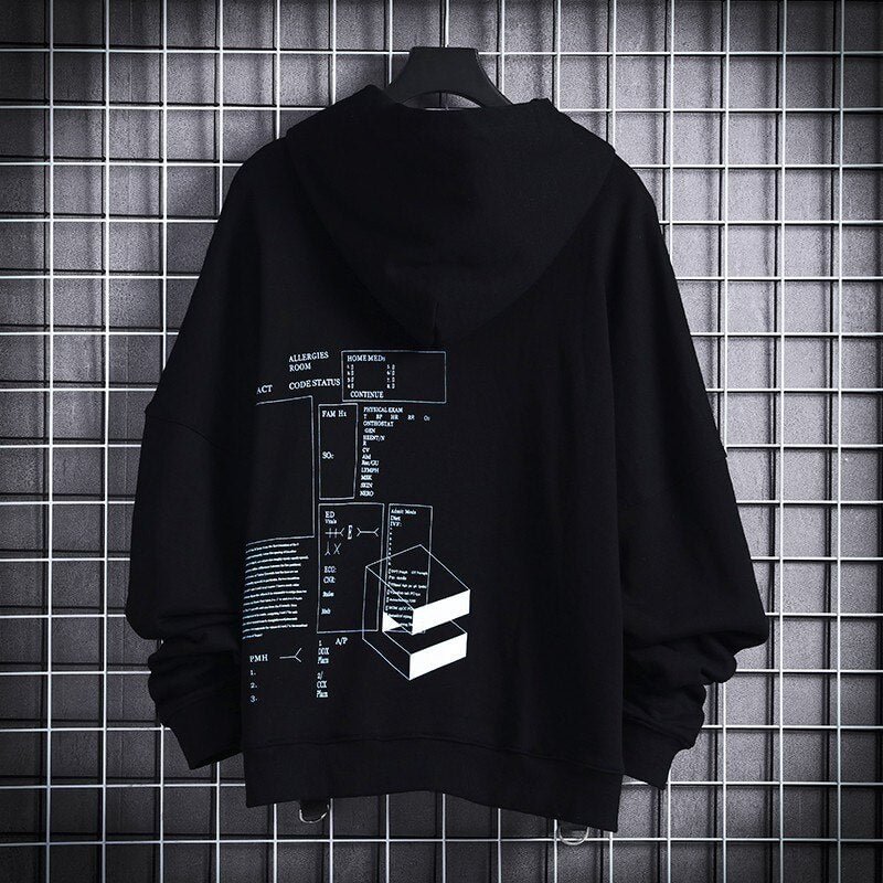 Ribbons Techwear Hip Hop Hooded Autumn Winter Hoodies Sweatshirts Men ...