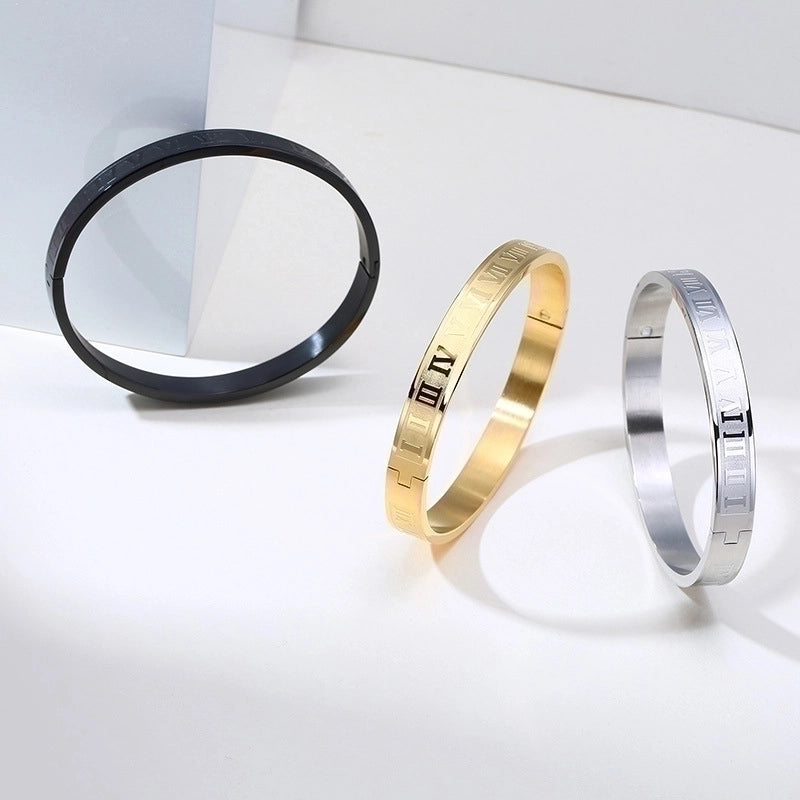 Vintage Style Letter Solid Color 304 Stainless Steel Men's Bangle2