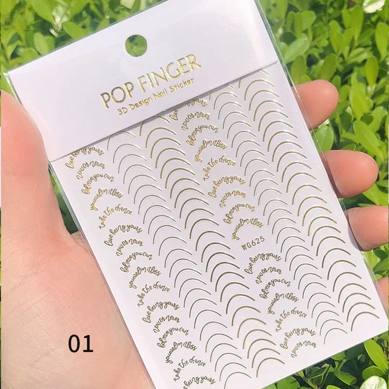 3D Stickers Bendable Gold Silver Lines Striping Tape Sticker Black White Lines Geometry Slider Decals For Manicures Decor