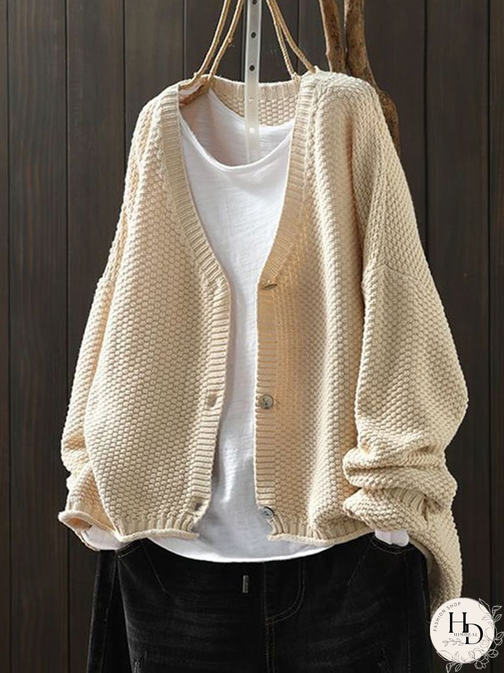 Women's Cotton Loose Art Casual Button Knit Sweater Jacket