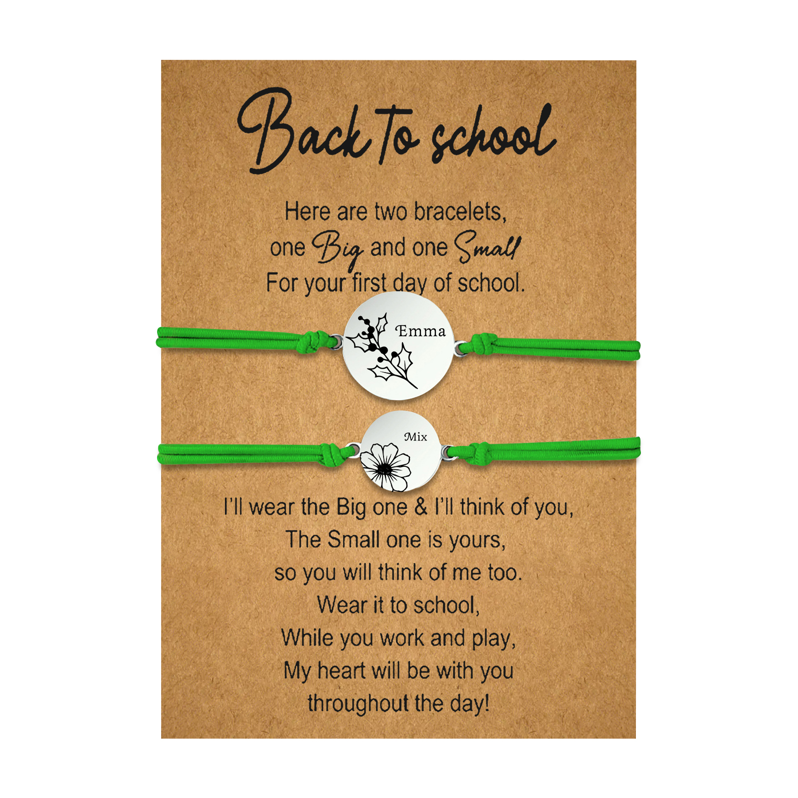 2 Pcs Bracelet Set Personalised Names & Birth Flowers Adjustable Bracelets with Message Card Back to School Gifts for Daughters-Jessemade AU