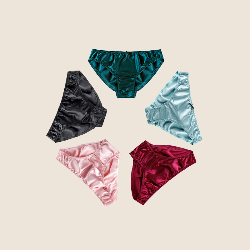 Simple Bowtie Decoration Silk Panties 5-Pack REAL SILK LIFE
