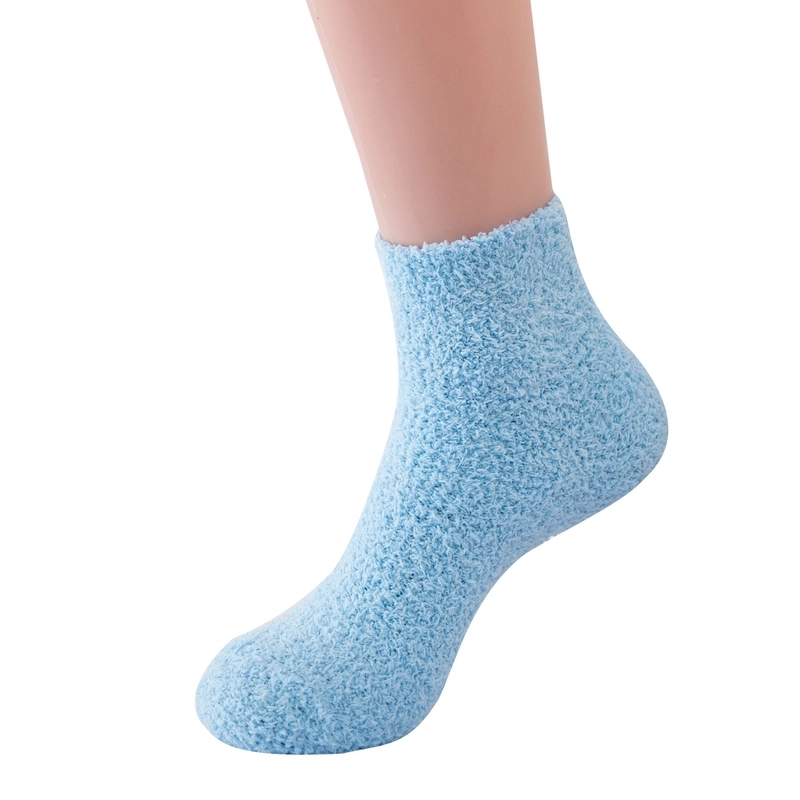 Women Slippers Socks Fluffy Plush Home Sleeping Socks Coral Fleece Socks Candy Color Mid-tube Socks