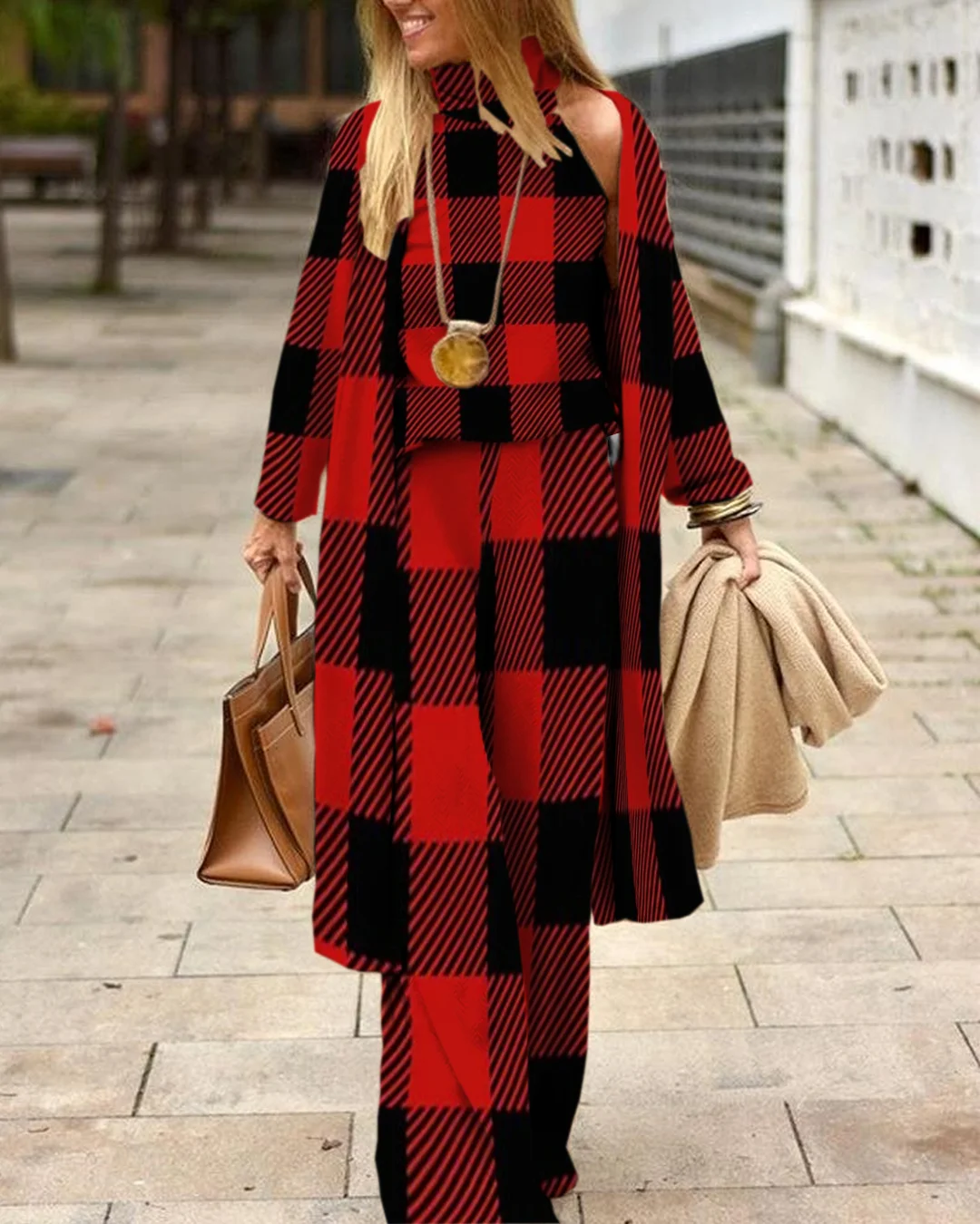 Herringbone Sweater Three-Piece Suit a981