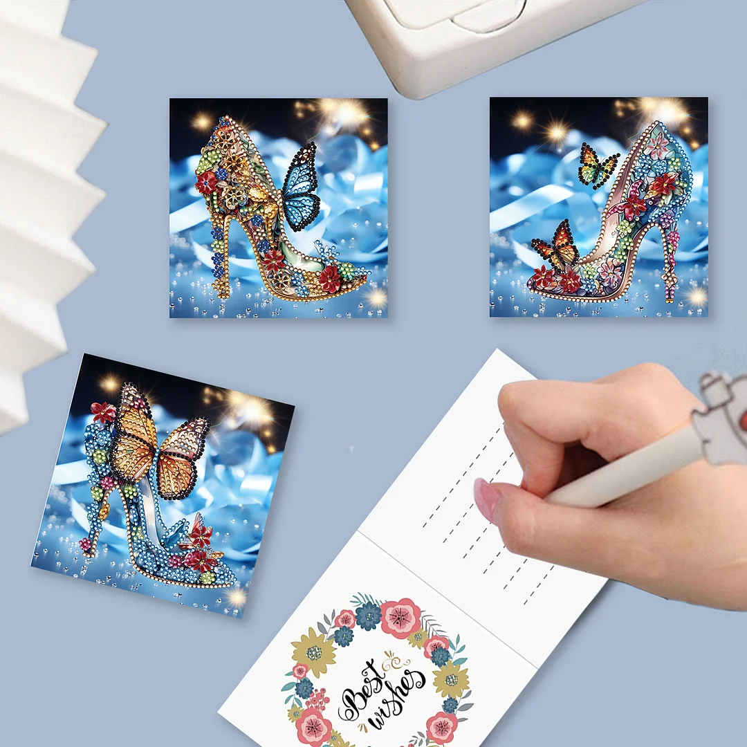 6pcs DIY High Heels DIY Diamond Painting Greeting Card for Friends Family Gift【With White Envelope】